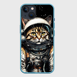 Чехол для iPhone 14 Plus Кот космический турист, цвет: 3D-голубой