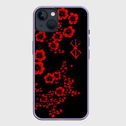 Чехол для iPhone 14 Plus Клеймо жертвы из аниме Берсерк - красные цветы, цвет: 3D-серый