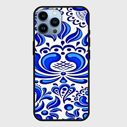 Чехол для iPhone 14 Pro Max Роспись гжель, цвет: 3D-черный