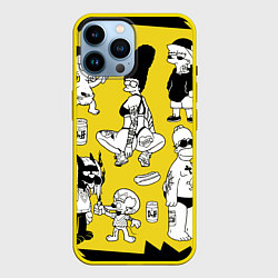 Чехол для iPhone 14 Pro Max Весёлая компашка мультфильма Симпсоны - полный рас, цвет: 3D-желтый