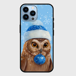 Чехол для iPhone 14 Pro Max Новогодняя сова в шапке, цвет: 3D-черный