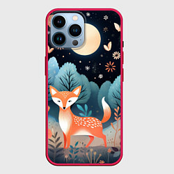 Чехол для iPhone 14 Pro Max Лисичка в осеннем лесу фолк-арт, цвет: 3D-малиновый