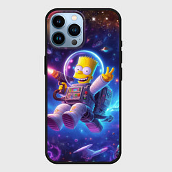 Чехол для iPhone 14 Pro Max Барт Симпсон с лазерным пистолетом в космосе, цвет: 3D-черный