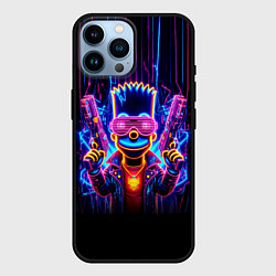 Чехол для iPhone 14 Pro Max Барт Симпсон с двумя пистолетами - неон, цвет: 3D-черный