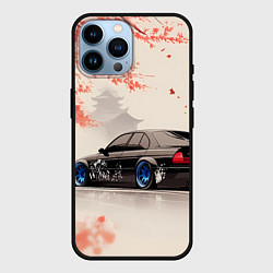 Чехол для iPhone 14 Pro Max Черная БМВ и сакура, цвет: 3D-черный