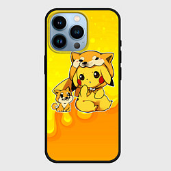 Чехол для iPhone 14 Pro Пикачу и корги, цвет: 3D-черный