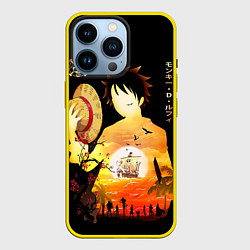 Чехол для iPhone 14 Pro Силуэт Луффи One piece, цвет: 3D-желтый