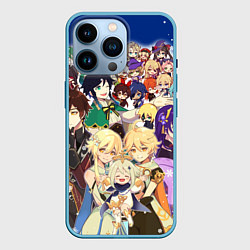 Чехол для iPhone 14 Pro НОВЫЙ ГОД В ГЕНШИН ИМПАКТ, ВСЕ ГЕРОИ ИГРЫ, цвет: 3D-голубой