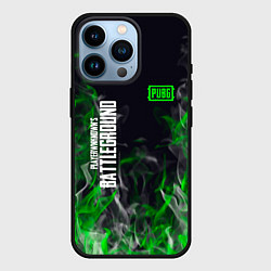Чехол для iPhone 14 Pro Pubg - зелёное пламя, цвет: 3D-черный