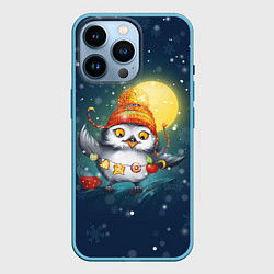 Чехол для iPhone 14 Pro Новогодняя ночная совушка, цвет: 3D-голубой