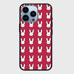 Чехол для iPhone 14 Pro Bunny Pattern red, цвет: 3D-черный
