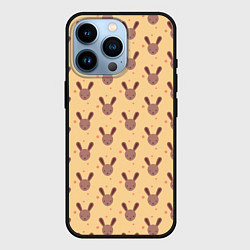 Чехол для iPhone 14 Pro Паттерн милые кролики, цвет: 3D-черный