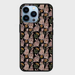 Чехол для iPhone 14 Pro Зайцы и пижма, цвет: 3D-черный