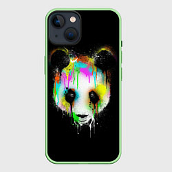 Чехол для iPhone 14 Панда в краске, цвет: 3D-салатовый