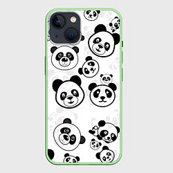 Чехол для iPhone 14 Панды, цвет: 3D-салатовый