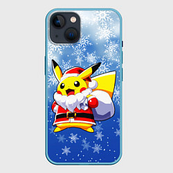 Чехол для iPhone 14 НОВОГОДНИЙ ПИКАЧУ, цвет: 3D-голубой