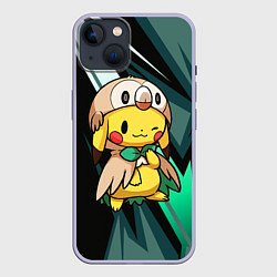 Чехол для iPhone 14 Пикачу в костюме совы, цвет: 3D-светло-сиреневый