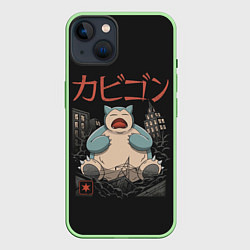 Чехол для iPhone 14 Монстр Снорлакс, цвет: 3D-салатовый