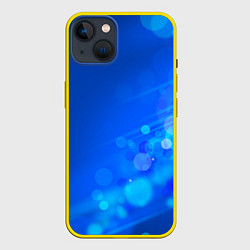 Чехол для iPhone 14 Блики на синем фоне, цвет: 3D-желтый