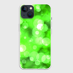 Чехол для iPhone 14 ЗЕЛЕНЫЕ КРУГИ И БЛИКИ, цвет: 3D-белый