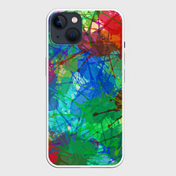 Чехол для iPhone 14 Разноцветные кляксы, цвет: 3D-белый