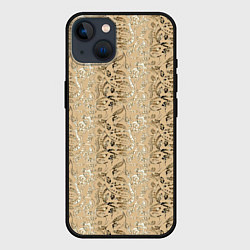 Чехол для iPhone 14 Бежевые абстрактные узоры, цвет: 3D-черный