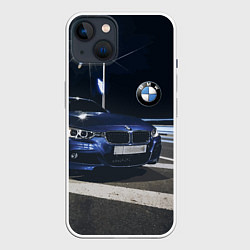 Чехол для iPhone 14 BMW на ночной трассе, цвет: 3D-белый