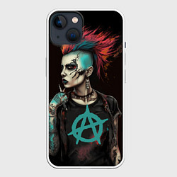 Чехол для iPhone 14 Анархия девушка панк, цвет: 3D-белый