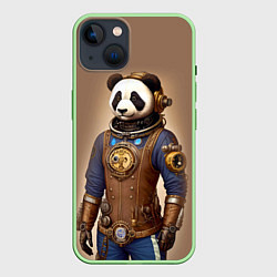 Чехол для iPhone 14 Крутой панда в стиле стимпанк - нейросеть, цвет: 3D-салатовый
