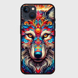 Чехол для iPhone 14 Красочный волк, цвет: 3D-черный