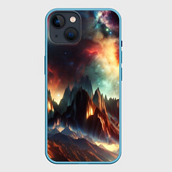 Чехол для iPhone 14 Space landscape with mountains, цвет: 3D-голубой
