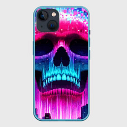 Чехол для iPhone 14 Pixel skull blast brain - cyber city ai art, цвет: 3D-голубой