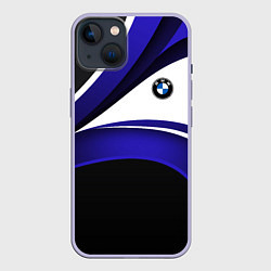 Чехол для iPhone 14 BMW Logotype - blue waves, цвет: 3D-светло-сиреневый