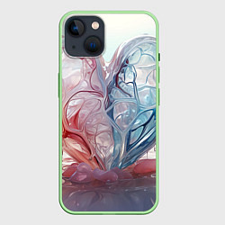 Чехол для iPhone 14 Сердце - плазменная текстура, цвет: 3D-салатовый