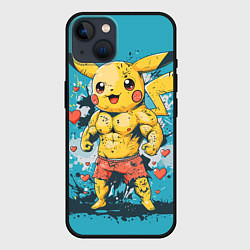 Чехол для iPhone 14 Мускулистый Пикачу в шортах, цвет: 3D-черный