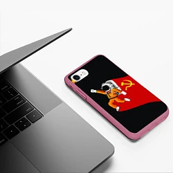 Чехол iPhone 7/8 матовый Советский Гагарин, цвет: 3D-малиновый — фото 2