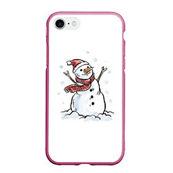 Чехол iPhone 7/8 матовый Снеговик, цвет: 3D-малиновый