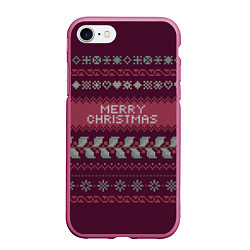 Чехол iPhone 7/8 матовый Merry Christmas, цвет: 3D-малиновый