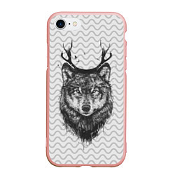Чехол iPhone 7/8 матовый Рогатый волк, цвет: 3D-светло-розовый