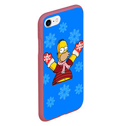 Чехол iPhone 7/8 матовый Новогодний Гомер, цвет: 3D-малиновый — фото 2