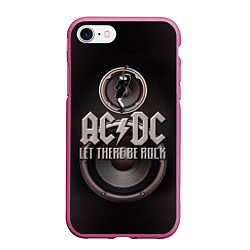 Чехол iPhone 7/8 матовый AC/DC: Let there be rock, цвет: 3D-малиновый