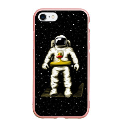 Чехол iPhone 7/8 матовый Космонавт с уточкой, цвет: 3D-светло-розовый