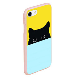 Чехол iPhone 7/8 матовый Черный кот выглядывает, цвет: 3D-светло-розовый — фото 2