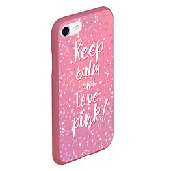 Чехол iPhone 7/8 матовый Keep Calm & Love Pink, цвет: 3D-малиновый — фото 2