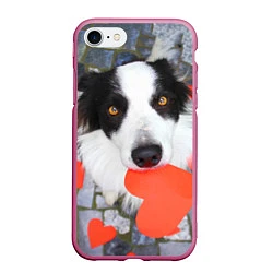 Чехол iPhone 7/8 матовый Влюбленный щенок, цвет: 3D-малиновый