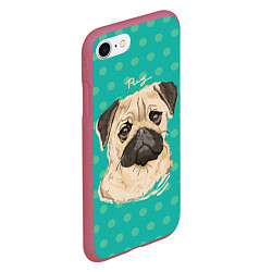 Чехол iPhone 7/8 матовый Pug Mops, цвет: 3D-малиновый — фото 2