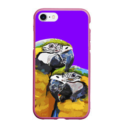 Чехол iPhone 7/8 матовый Попугайчики, цвет: 3D-малиновый