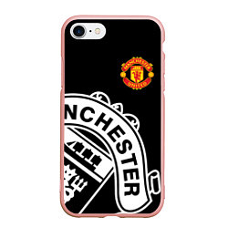 Чехол iPhone 7/8 матовый Man United: Black Collection, цвет: 3D-светло-розовый