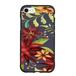 Чехол iPhone 7/8 матовый Цветочки, цвет: 3D-черный