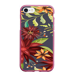 Чехол iPhone 7/8 матовый Цветочки, цвет: 3D-малиновый